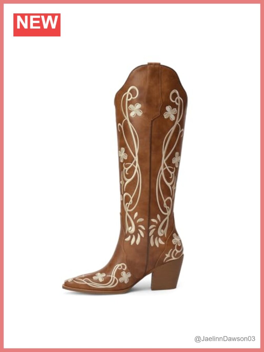 Knee High Faux Leather Cowboy Boots Women Floral Western Boots